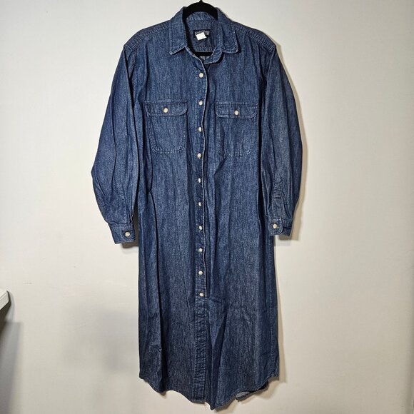 Lands End Womens Denim Button Down Shirt Dress Size Lg 100% Cotton Made In USA - Picture 8 of 8